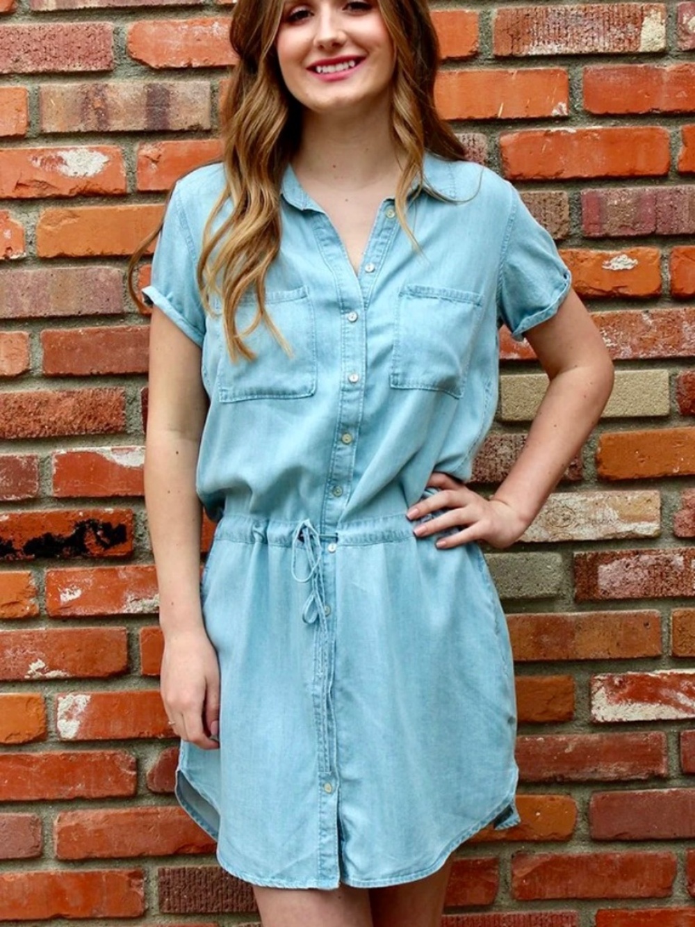 Thread + Supply Tencel Short Sleeve Shirt Dress Size Small Light blue